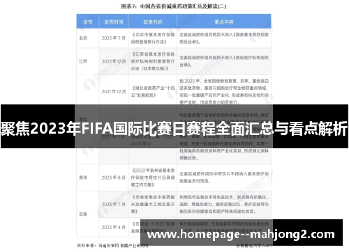 聚焦2023年FIFA国际比赛日赛程全面汇总与看点解析