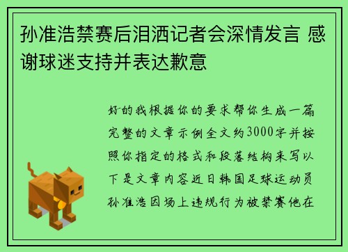 孙准浩禁赛后泪洒记者会深情发言 感谢球迷支持并表达歉意